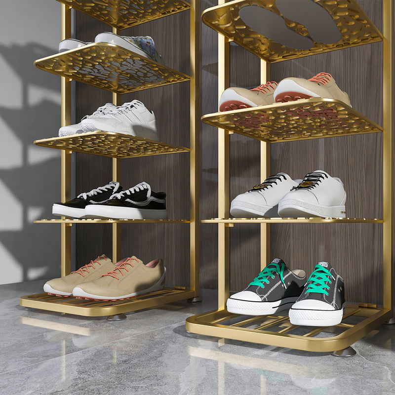 6 Tier Gold Plated Metal Shoe Organizer Space Saving Portable Footwear Storage Shelf