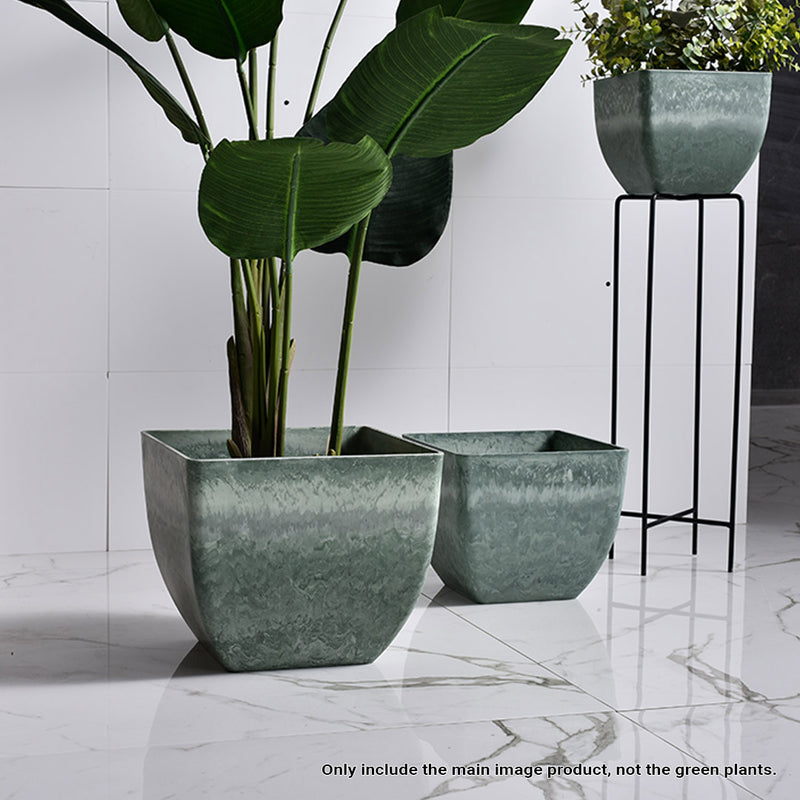 2X 27cm Green Grey Square Resin Plant Flower Pot in Cement Pattern Planter Cachepot for Indoor Home Office