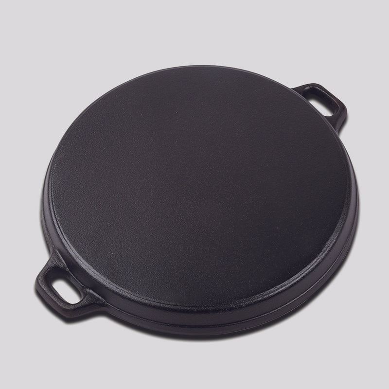 2X 35cm Round Ribbed Cast Iron Frying Pan Skillet Steak Sizzle Platter with Handle