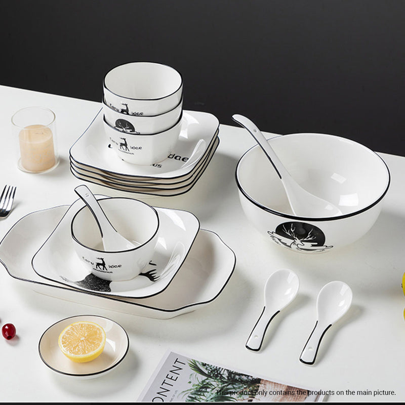 White Antler Printed Ceramic Dinnerware Set Crockery Soup Bowl Plate Server Kitchen Home Decor Set of 20
