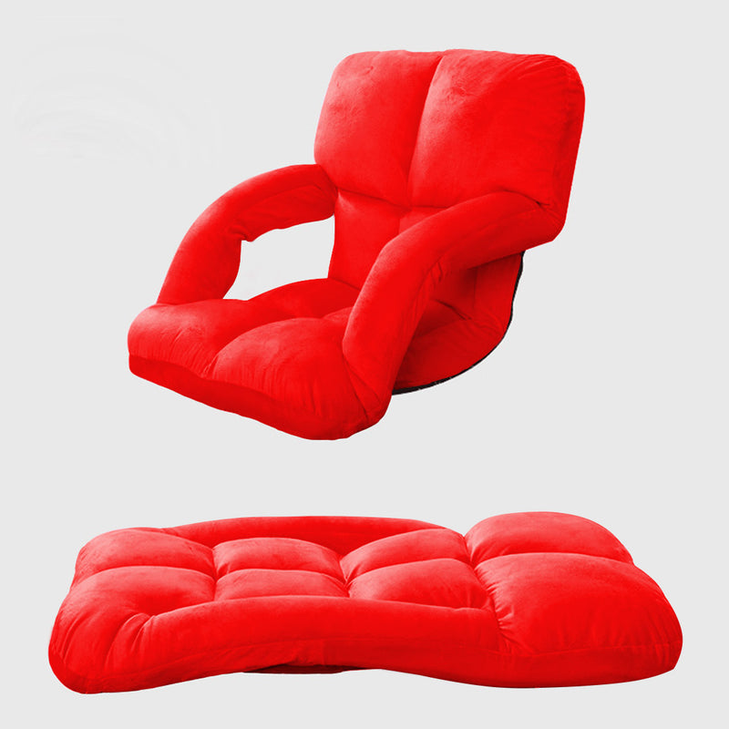 Foldable Lounge Cushion Adjustable Floor Lazy Recliner Chair with Armrest Red