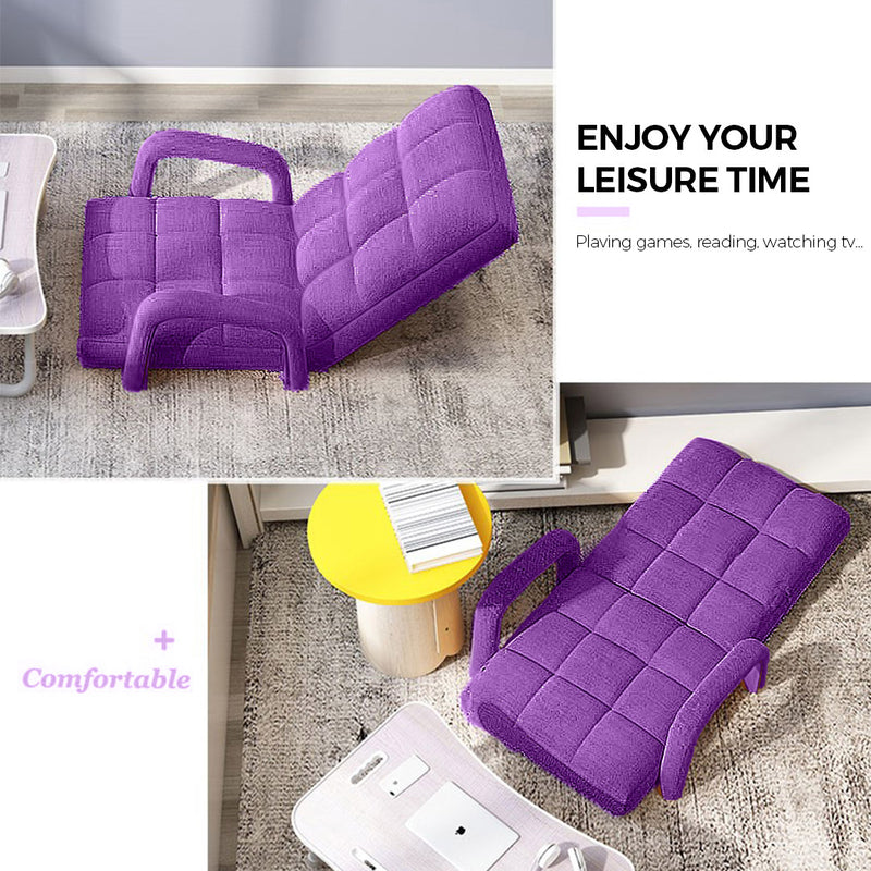 Foldable Lounge Cushion Adjustable Floor Lazy Recliner Chair with Armrest Purple