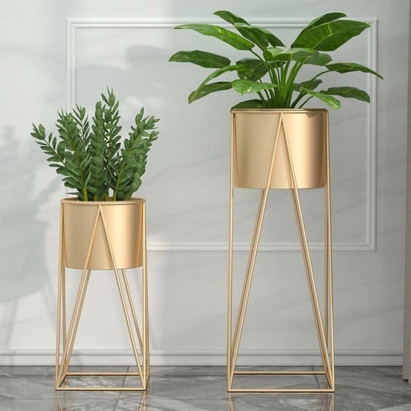 70cm Gold Metal Plant Stand with Gold Flower Pot Holder Corner Shelving Rack Indoor Display