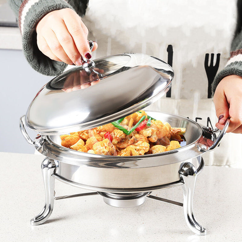 Stainless Steel Gold Accents Round Buffet Chafing Dish Cater Food Warmer Chafer with Glass Top Lid