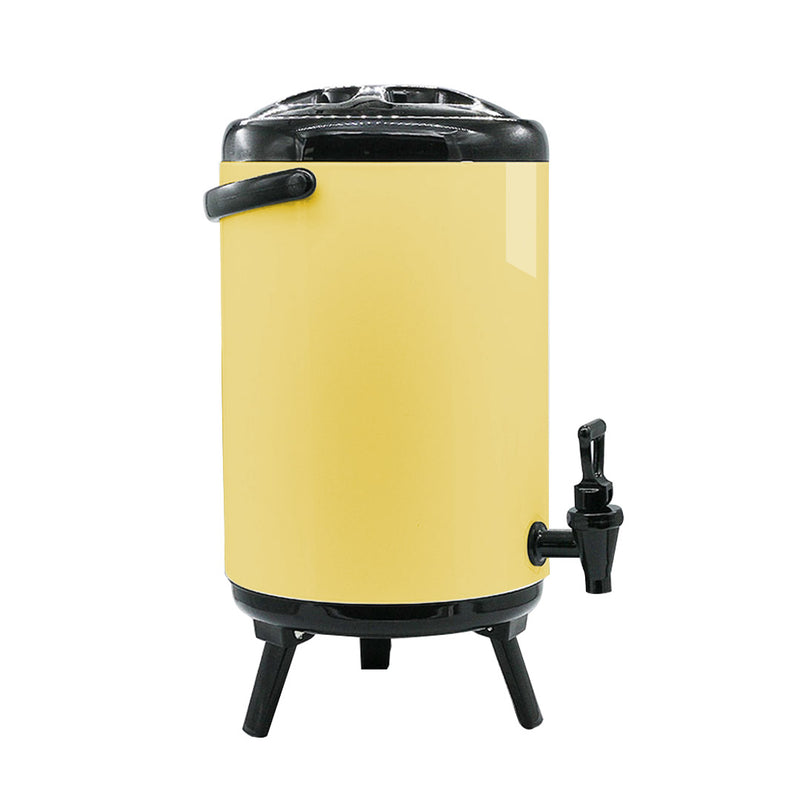 14L Stainless Steel Insulated Milk Tea Barrel Hot and Cold Beverage Dispenser Container with Faucet Yellow