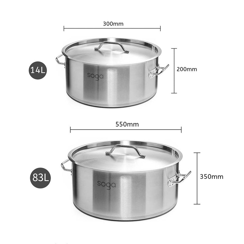 Stock Pot 14L 83L Top Grade Thick Stainless Steel Stockpot 18/10