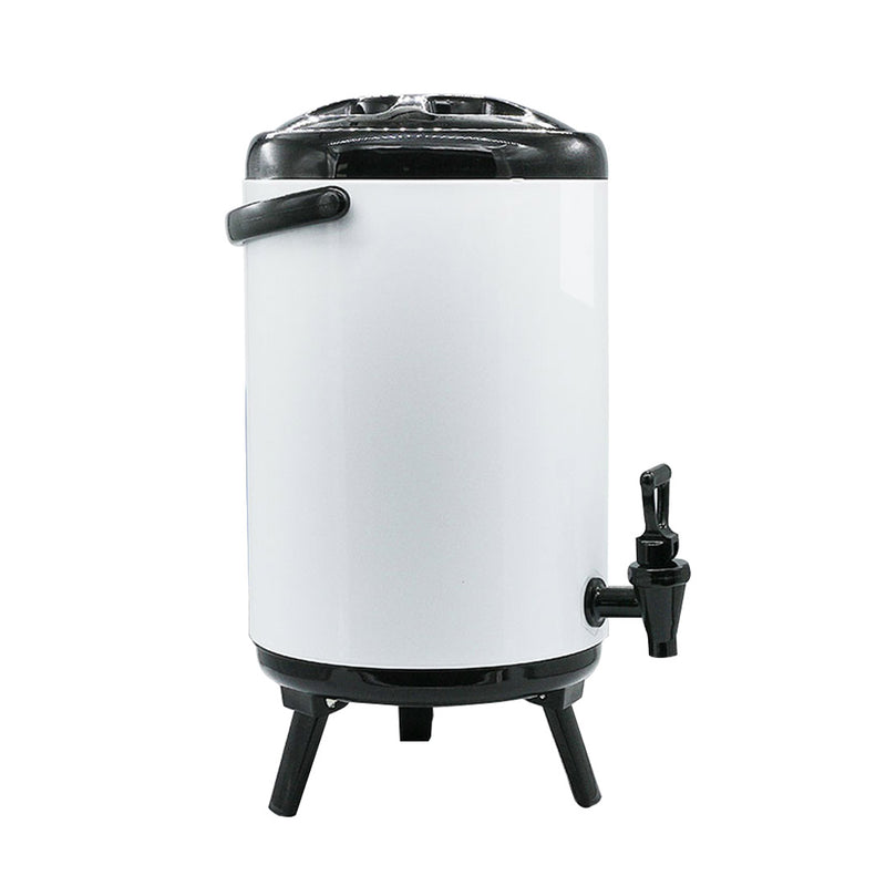 12L Stainless Steel Insulated Milk Tea Barrel Hot and Cold Beverage Dispenser Container with Faucet White