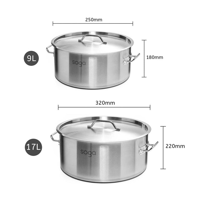 Stock Pot 9L 17L Top Grade Thick Stainless Steel Stockpot 18/10