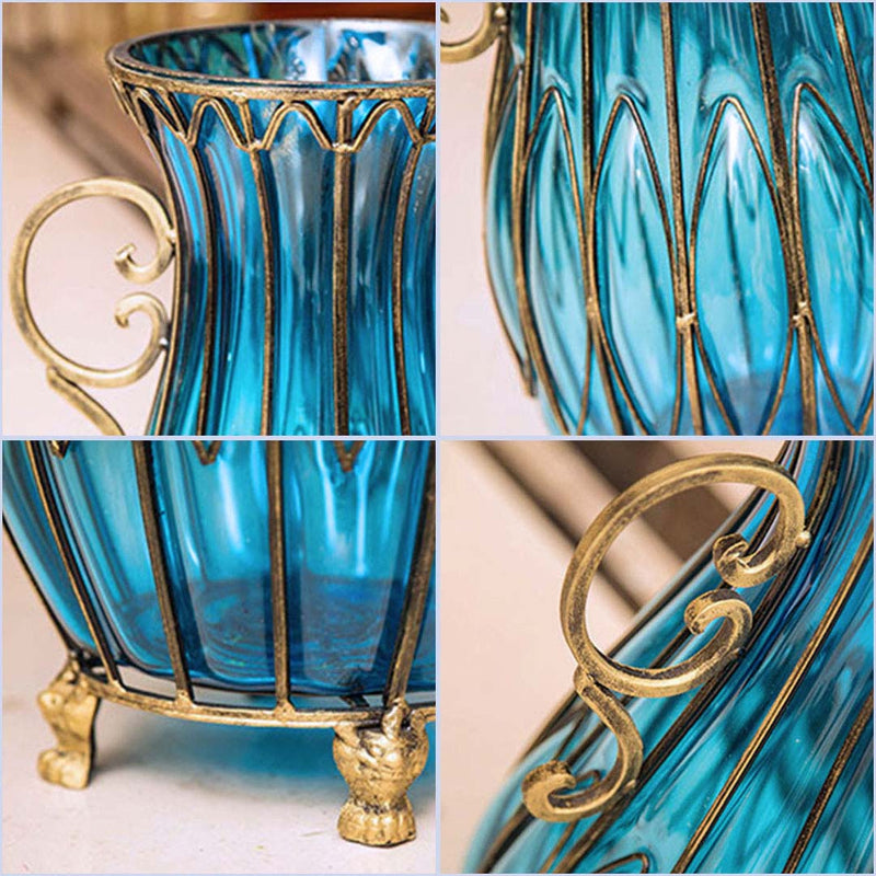 51cm Green Glass Oval Floor Vase with Metal Flower Stand