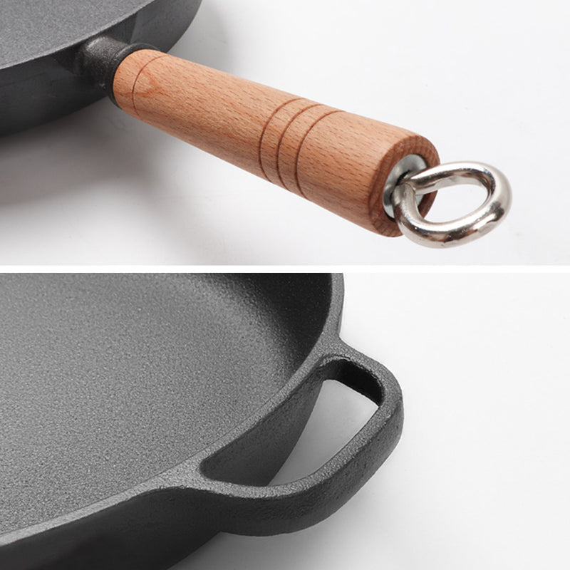 2X 27cm Round Cast Iron Frying Pan Skillet Steak Sizzle Platter with Helper Handle
