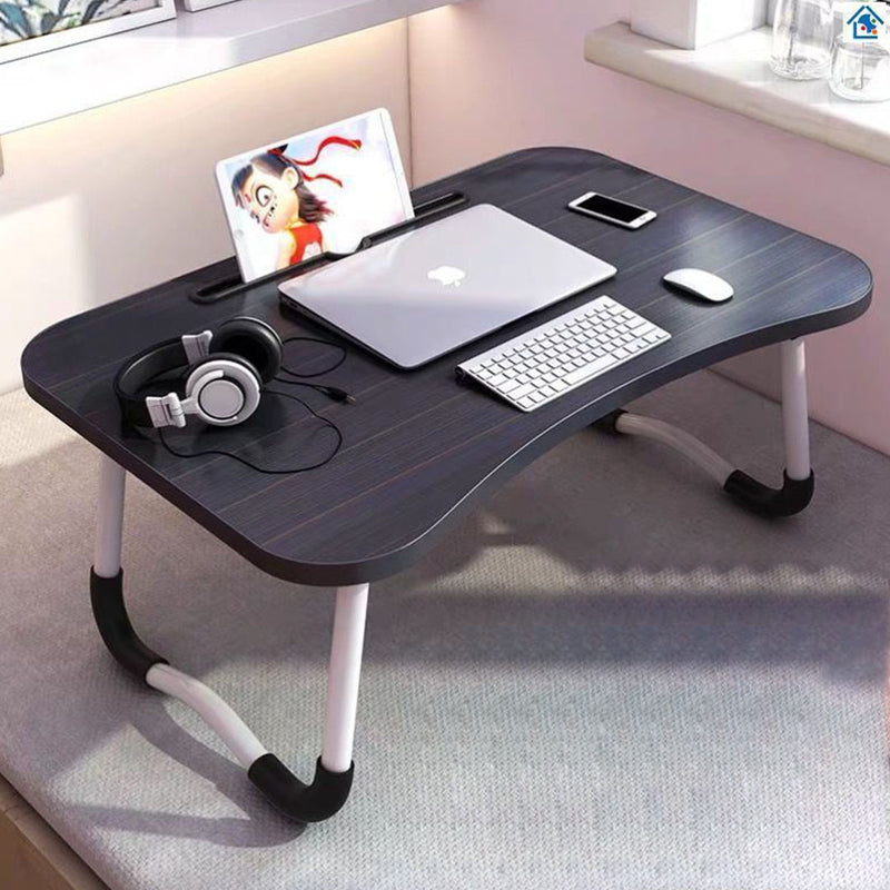 Black Portable Bed Table Adjustable Foldable Bed Sofa Study Table Laptop Mini Desk with Notebook Stand Card Slot Holder Home Decor