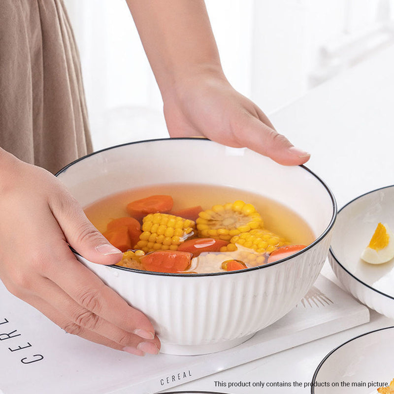 White Japanese Style Ceramic Dinnerware Crockery Soup Bowl Plate Server Kitchen Home Decor Set of 7