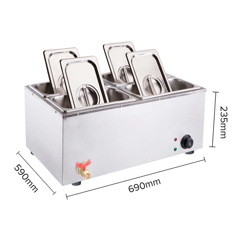 Stainless Steel 4 X 1/2 GN Pan Electric Bain-Marie Food Warmer with Lid