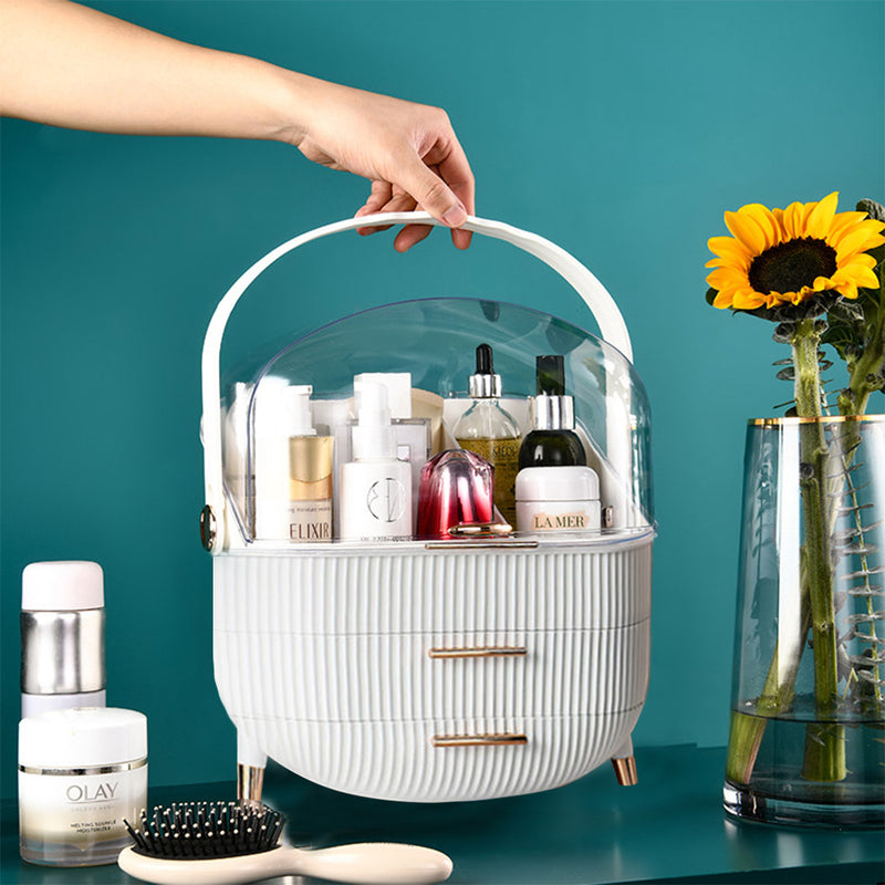 29cm White Countertop Makeup Cosmetic Storage Organiser Skincare Holder Jewelry Storage Box with Handle