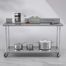 150cm Commercial Catering Kitchen Stainless Steel Prep Work Bench Table with Backsplash and Caster Wheels