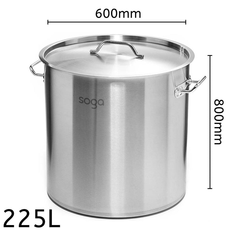 Stock Pot 225Lt Top Grade Thick Stainless Steel Stockpot 60CMX80CM 18/10