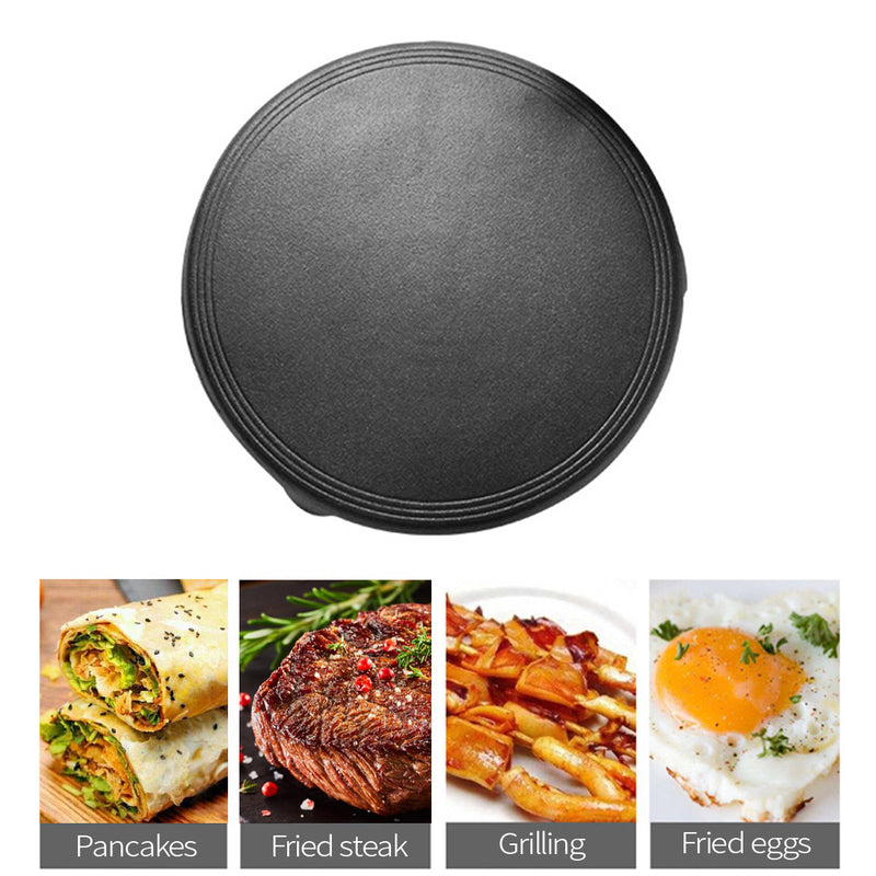 2X 33CM Reversible Round Cast Iron Induction Crepes Pan Baking Cookie Pancake Pizza Bakeware