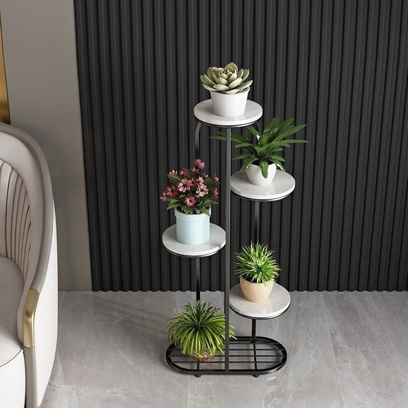 5 Tier 6 Pots Black Round Metal Plant Rack Flowerpot Storage Display Stand Holder Home Garden Decor