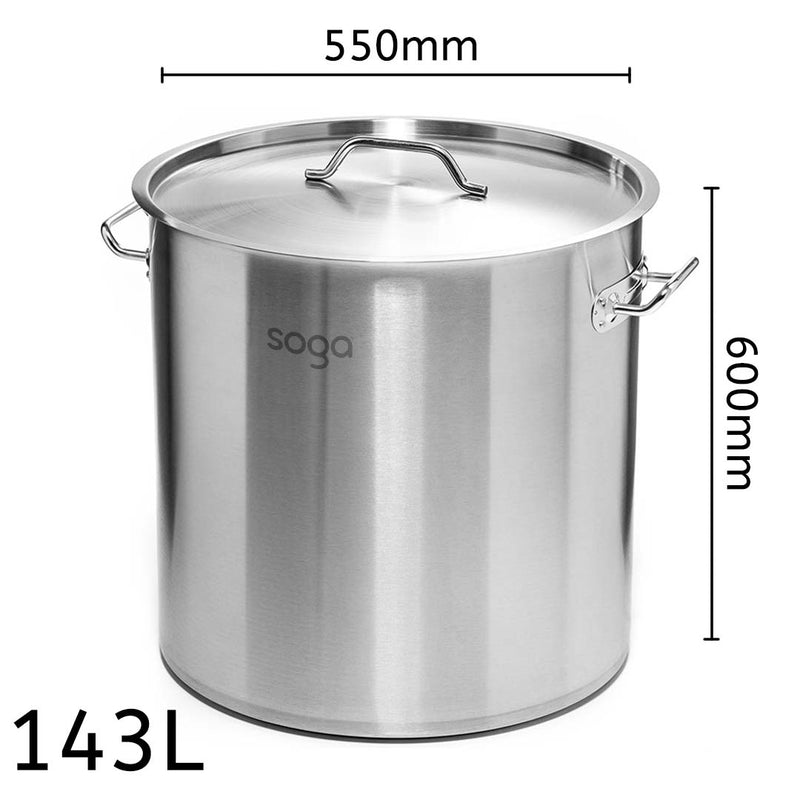 Stock Pot 143L Top Grade Thick Stainless Steel Stockpot 18/10