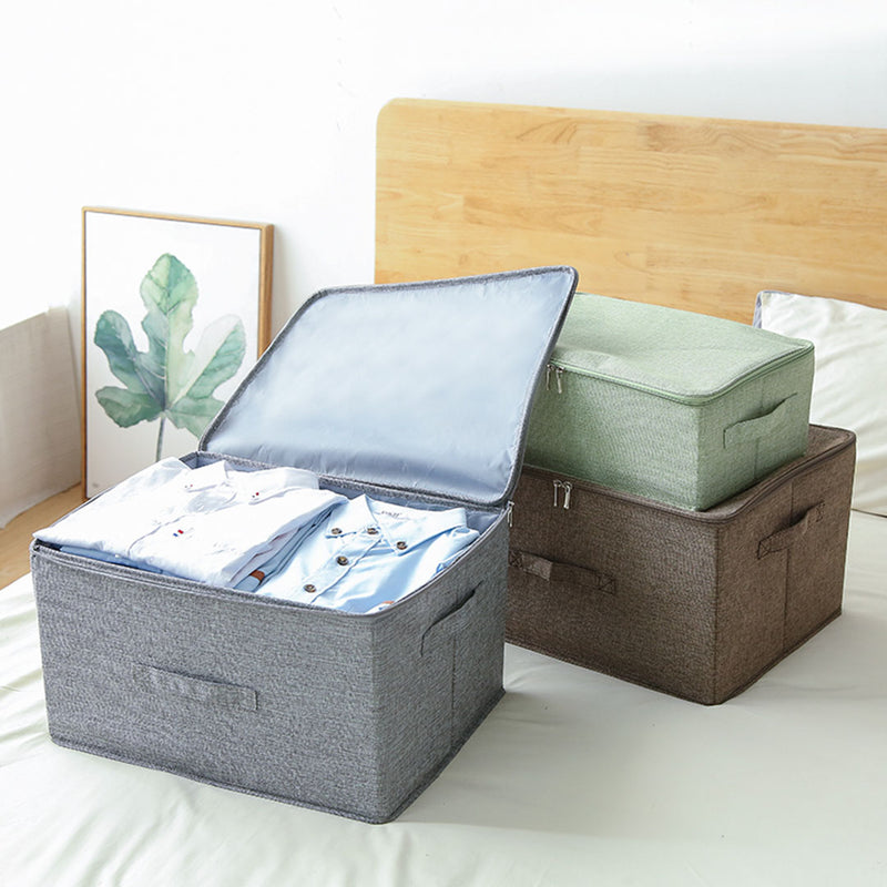 Grey Large Portable Double Zipper Storage Box Moisture Proof Clothes Basket Foldable Home Organiser