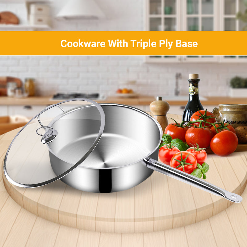 32cm Stainless Steel Saucepan Sauce pan with Glass Lid and Helper Handle Triple Ply Base Cookware