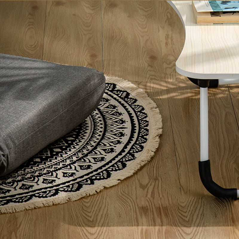 Black Carpet Soft Linen Bohemian Non-Slip Floor Retro Minimalist Round Rug Home Decor with Tassels