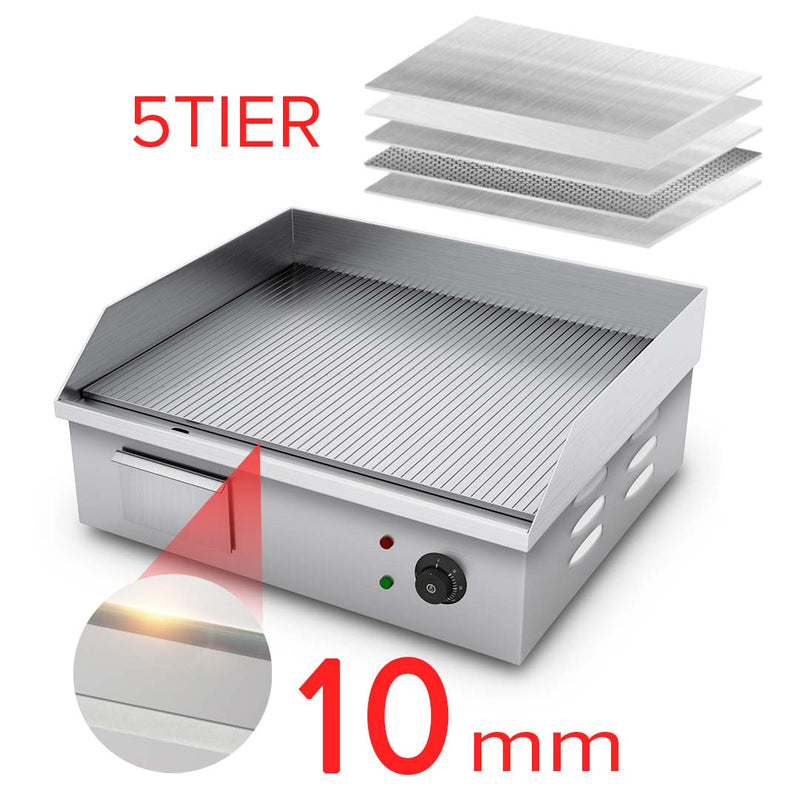 2200W Stainless Steel Ribbed Griddle Commercial Grill BBQ Hot Plate 56*48*23cm