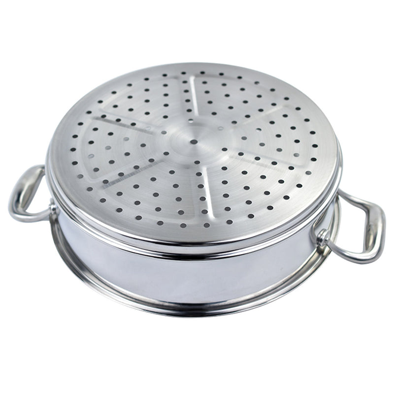 2X 3 Tier 28cm Heavy Duty Stainless Steel Food Steamer Vegetable Pot Stackable Pan Insert with Glass Lid