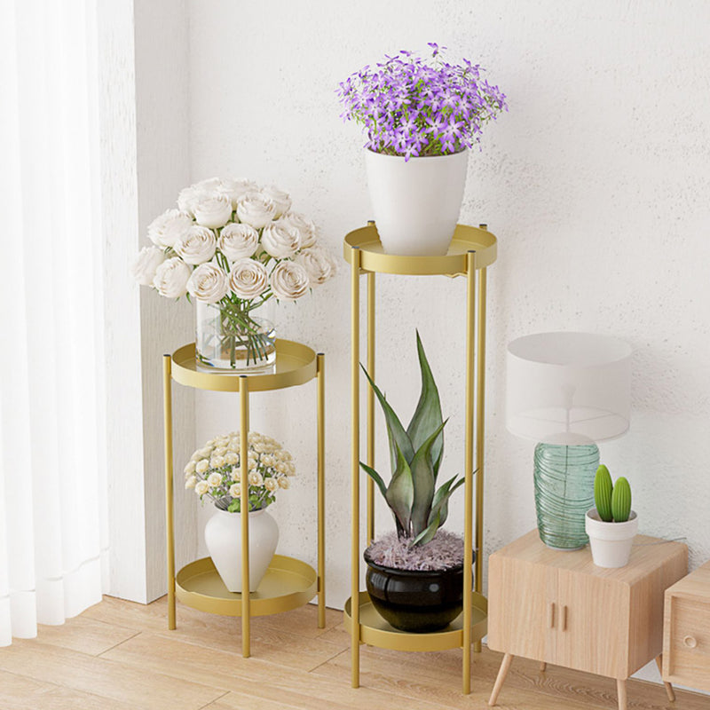 2 Layer 80cm Gold Metal Plant Stand Flower Pot Holder Corner Shelving Rack Indoor Display