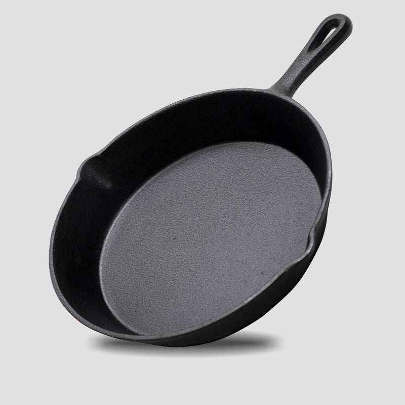 2X 26cm Round Cast Iron Frying Pan Skillet Steak Sizzle Platter with Handle