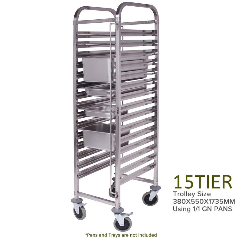 Gastronorm Trolley 15 Tier Stainless Steel Bakery Trolley Suits GN 1/1 Pans