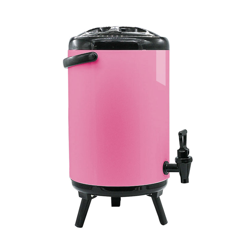 14L Stainless Steel Insulated Milk Tea Barrel Hot and Cold Beverage Dispenser Container with Faucet Pink