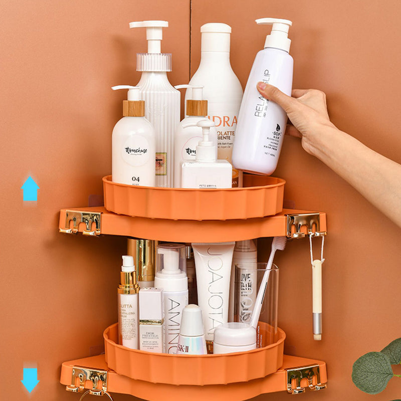 Orange 360 Degree Wall-Mounted Rotating Bathroom Organiser Corner Vanity Rack Toilet Adhesive Storage Shelf