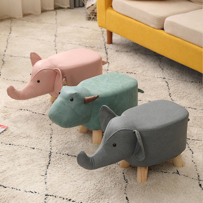 Grey Children Bench Deer Character Round Ottoman Stool Soft Small Comfy Seat Home Decor