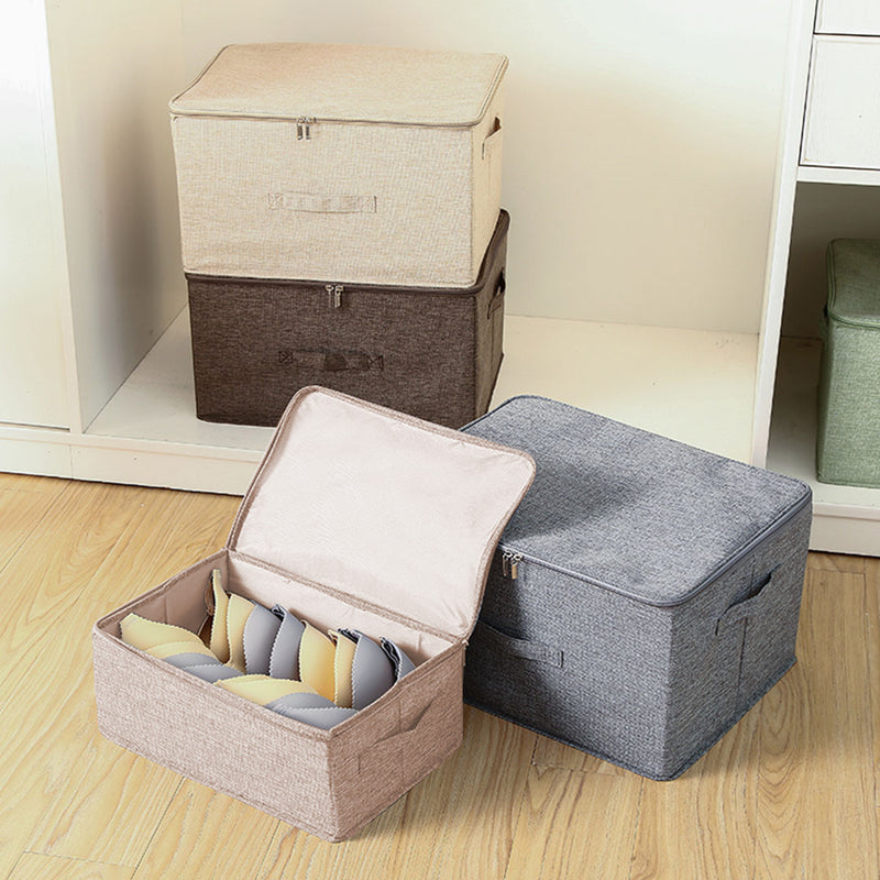 2X Beige Small Portable Double Zipper Storage Box Moisture Proof Clothes Basket Foldable Home Organiser