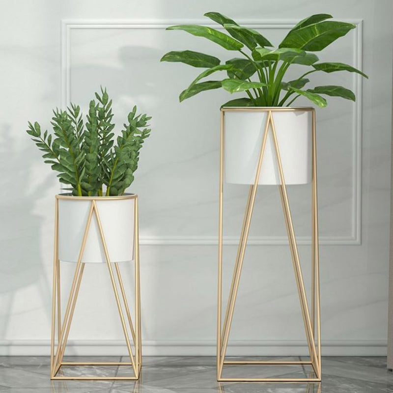 2X 70cm Gold Metal Plant Stand with White Flower Pot Holder Corner Shelving Rack Indoor Display