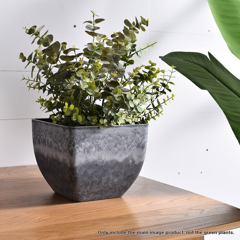 2X 27cm Weathered Grey Square Resin Plant Flower Pot in Cement Pattern Planter Cachepot for Indoor Home Office