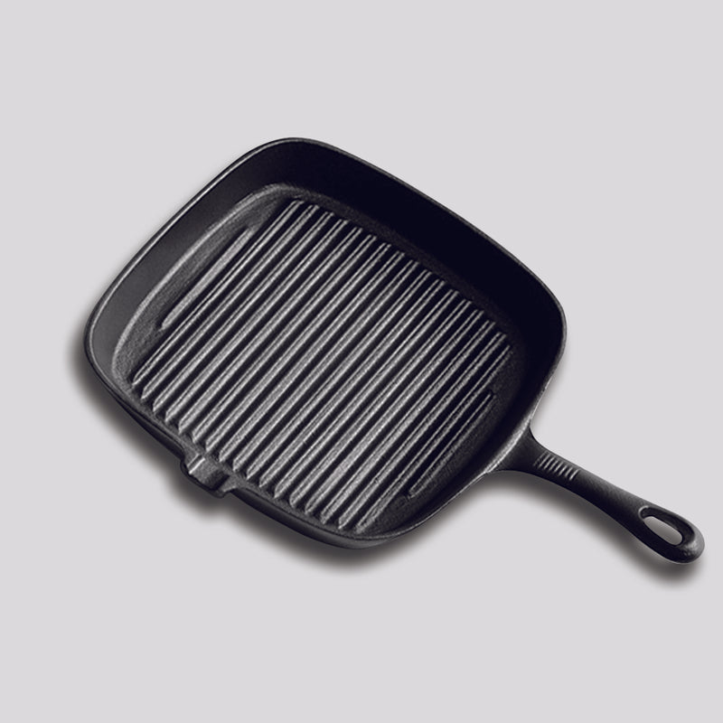 23.5cm Square Ribbed Cast Iron Frying Pan Skillet Steak Sizzle Platter with Handle