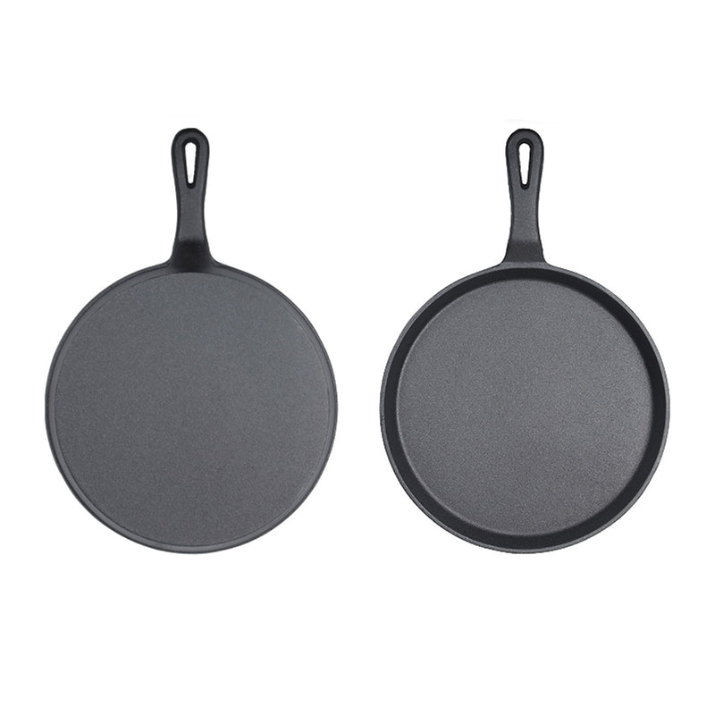 26cm Round Cast Iron Frying Pan Skillet Griddle Sizzle Platter