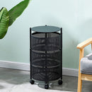 3 Tier Steel Round Rotating Kitchen Cart Multi-Functional Shelves Portable Storage Organizer with Wheels