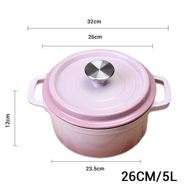 26cm Pink Cast Iron Ceramic Stewpot Casserole Stew Cooking Pot With Lid