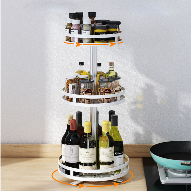 3 Tier Steel White Round Rotating Multi-Function Kitchen Portable Storage Spice Seasoning Kitchen Countertop Organiser Shelf