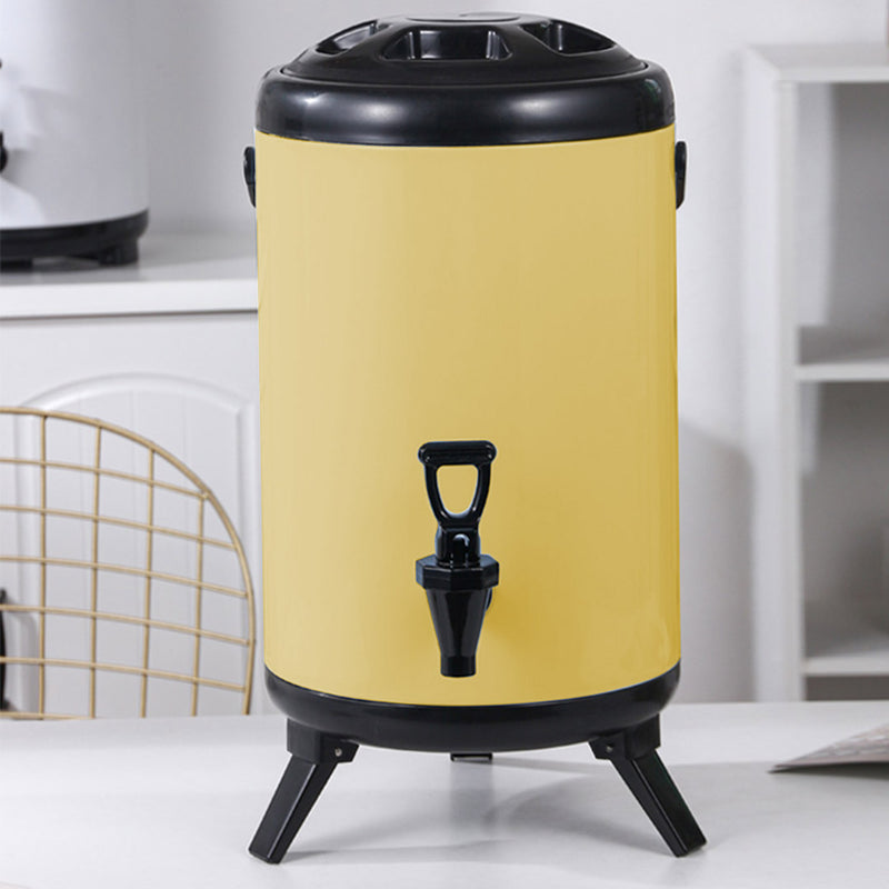 10L Stainless Steel Insulated Milk Tea Barrel Hot and Cold Beverage Dispenser Container with Faucet Yellow