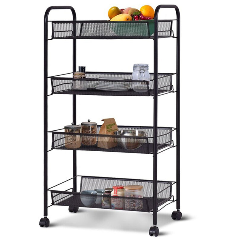 4 Tier Steel Black Bee Mesh Kitchen Cart Multi-Functional Shelves Portable Storage Organizer with Wheels