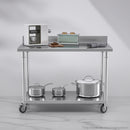 120cm Commercial Catering Kitchen Stainless Steel Prep Work Bench Table with Backsplash and Caster Wheels