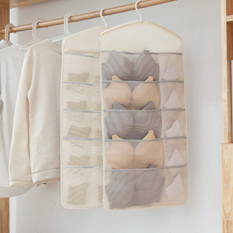 White Double Sided Hanging Storage Bag Underwear Bra Socks Mesh Pocket Hanger Home Organiser