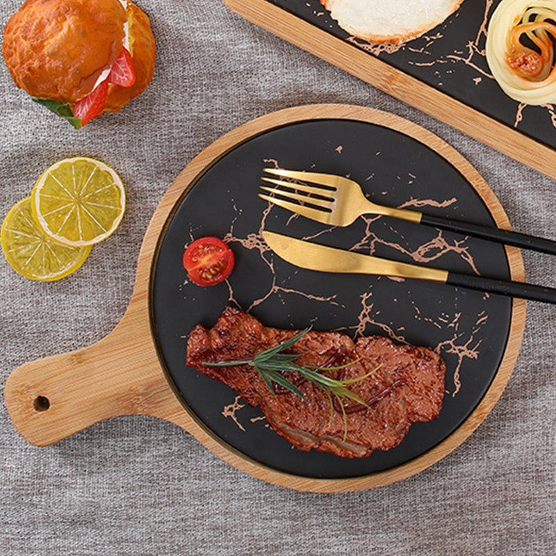 30cm Black Circle Wooden Serving Tray Slate Steak Serving Platter Chopping Board Paddle Home Decor
