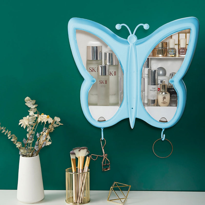 Blue Butterfly Shape Wall-Mounted Makeup Organiser Dustproof Waterproof Bathroom Storage Box Home Decor