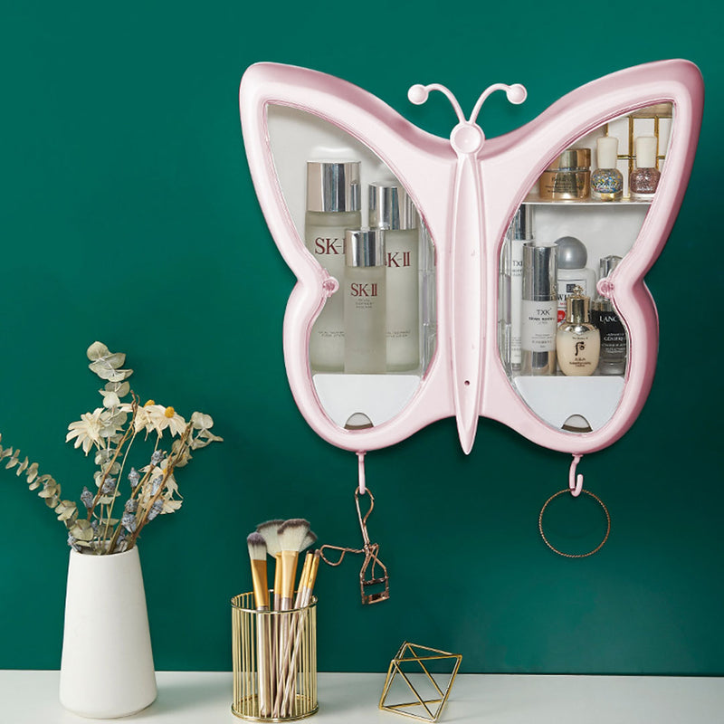 Pink Butterfly Shape Wall-Mounted Makeup Organiser Dustproof Waterproof Bathroom Storage Box Home Decor