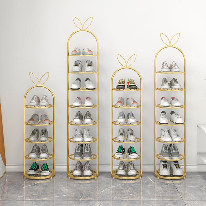 2X 7 Tier Bunny Ears Shape  Gold Plated Metal Shoe Organizer Space Saving Portable Footwear Storage Shelf